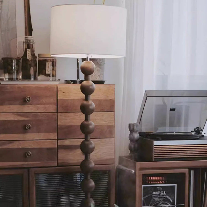 Vintage Iron Woodgrain Floor Lamp - Traditional 1-Light Cylinder Design for Living Room