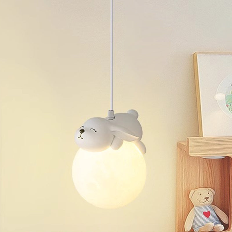 Modern Minimalist Cartoon Pendant Light - Cute Animal Bear Rabbit Dog Elephant Sheep - Ideal for Kids Bedroom decoración