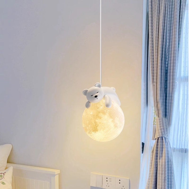 Modern Minimalist Cartoon Pendant Light - Cute Animal Bear Rabbit Dog Elephant Sheep - Ideal for Kids Bedroom decoración