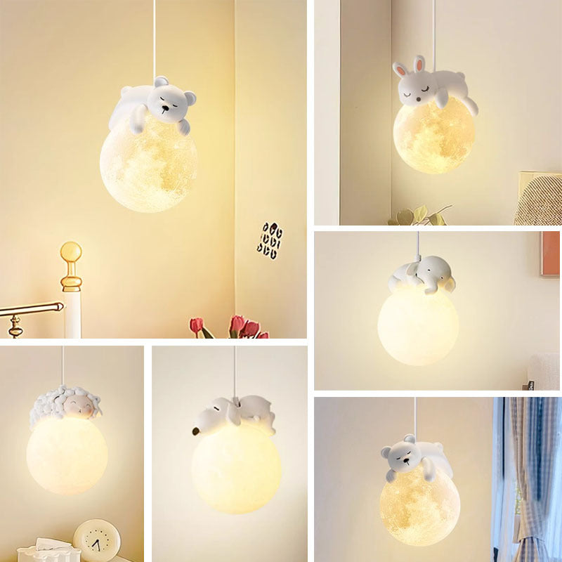 Modern Minimalist Cartoon Pendant Light - Cute Animal Bear Rabbit Dog Elephant Sheep - Ideal for Kids Bedroom decoración
