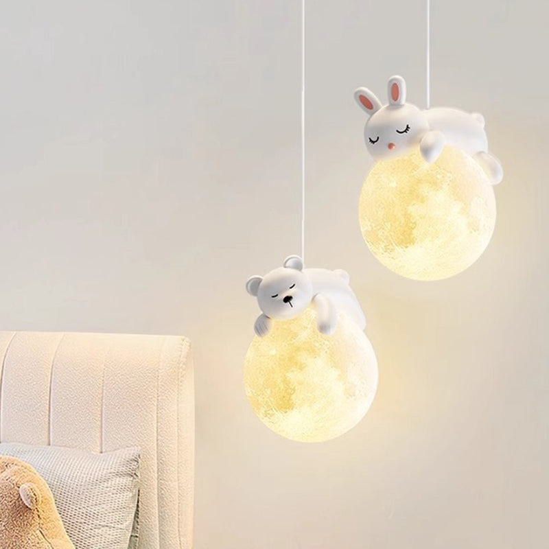 Modern Minimalist Cartoon Pendant Light - Cute Animal Bear Rabbit Dog Elephant Sheep - Ideal for Kids Bedroom decoración