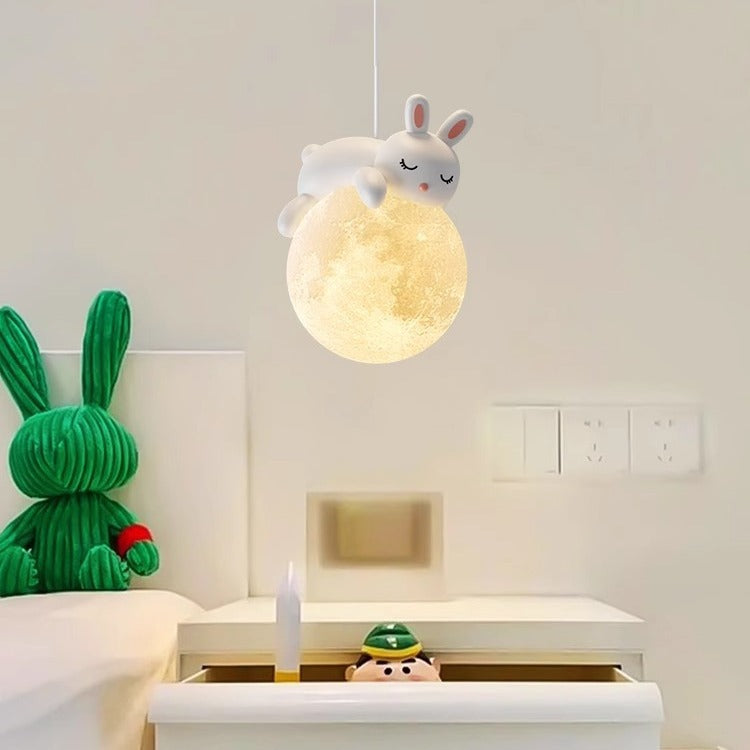 Modern Minimalist Cartoon Pendant Light - Cute Animal Bear Rabbit Dog Elephant Sheep - Ideal for Kids Bedroom decoración