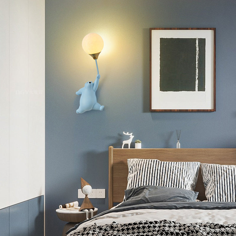 Contemporary Scandinavian Bear Balloon Wall Sconce Light for Kids' Room