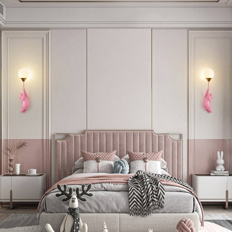 Contemporary Scandinavian Bear Balloon Wall Sconce Light for Kids' Room