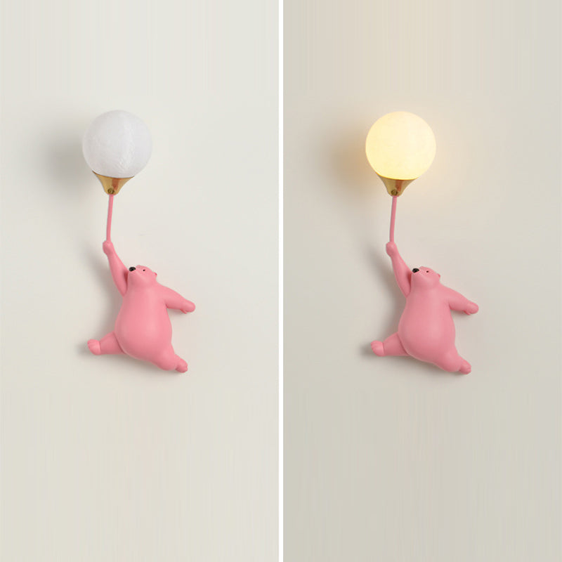 Contemporary Scandinavian Bear Balloon Wall Sconce Light for Kids' Room