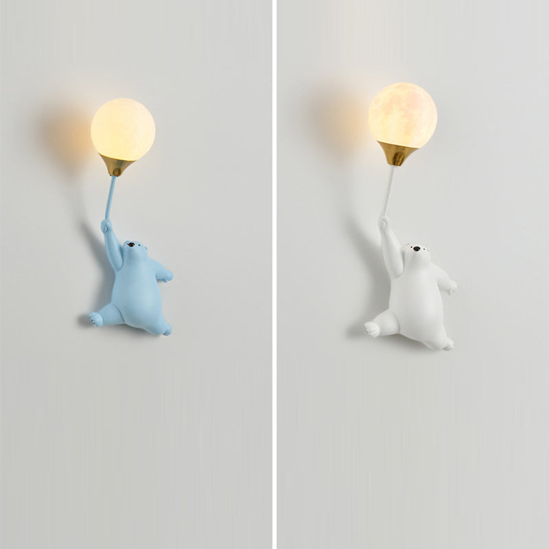 Contemporary Scandinavian Bear Balloon Wall Sconce Light for Kids' Room