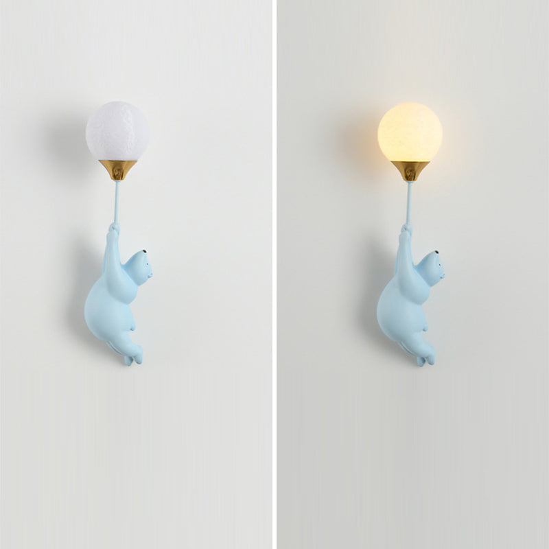 Contemporary Scandinavian Bear Balloon Wall Sconce Light for Kids' Room
