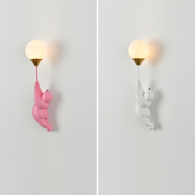Contemporary Scandinavian Bear Balloon Wall Sconce Light for Kids' Room