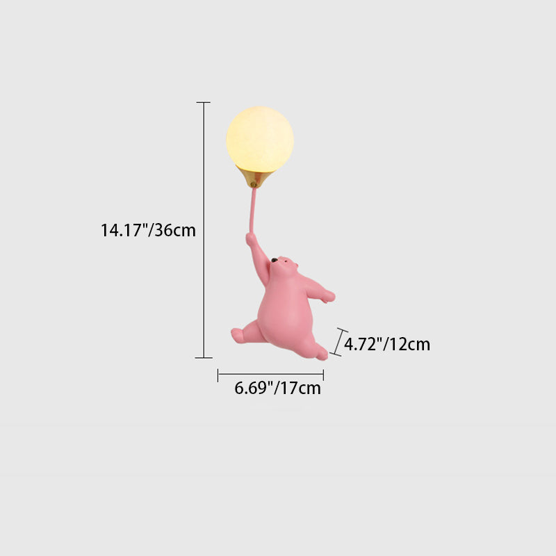 Contemporary Scandinavian Bear Balloon Wall Sconce Light for Kids' Room