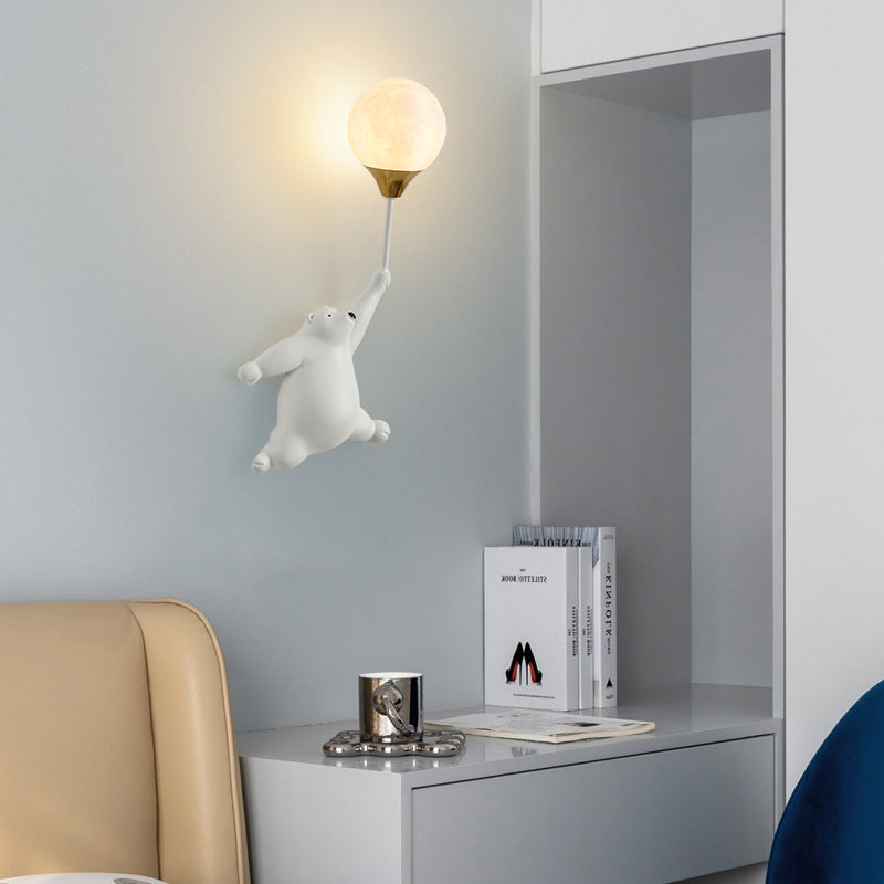 Contemporary Scandinavian Bear Balloon Wall Sconce Light for Kids' Room