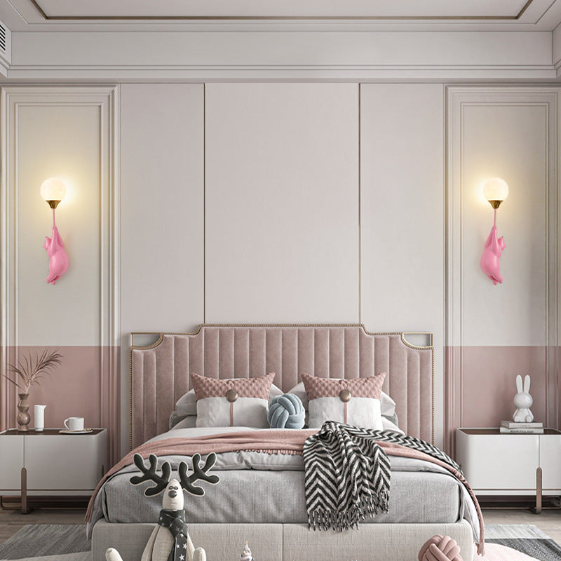 Contemporary Scandinavian Bear Balloon Wall Sconce Light for Kids' Room
