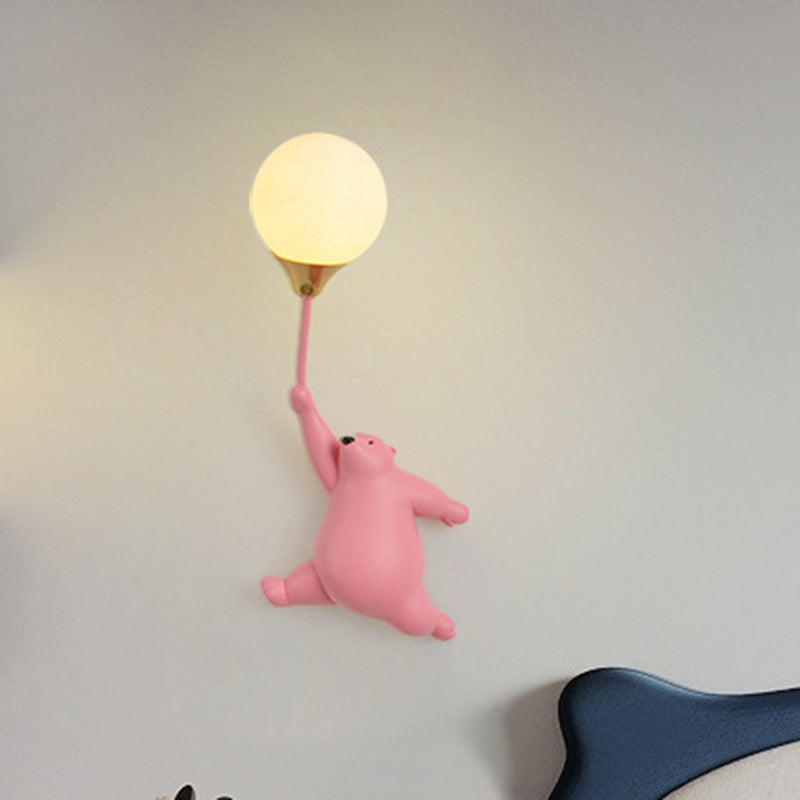 Contemporary Scandinavian Bear Balloon Wall Sconce Light for Kids' Room
