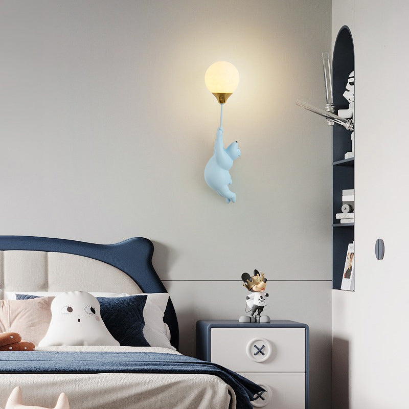 Contemporary Scandinavian Bear Balloon Wall Sconce Light for Kids' Room