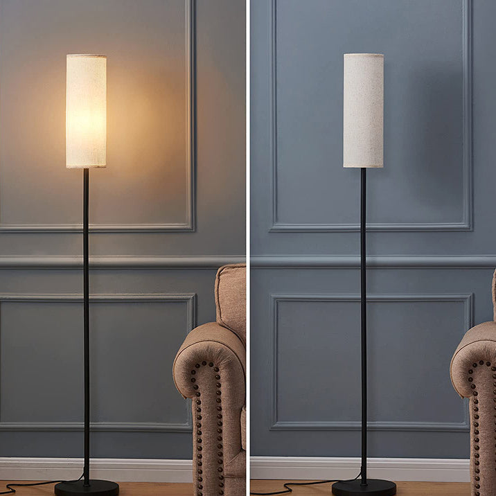 Modern Minimalist Cylinder Floor Lamp - Iron Fabric, 1-Light Design for Bedroom
