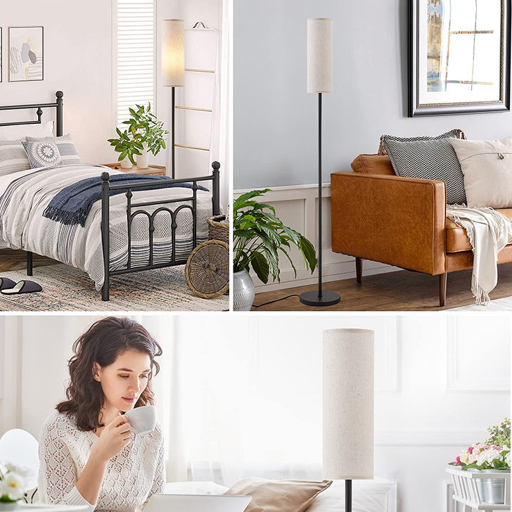 Modern Minimalist Cylinder Floor Lamp - Iron Fabric, 1-Light Design for Bedroom
