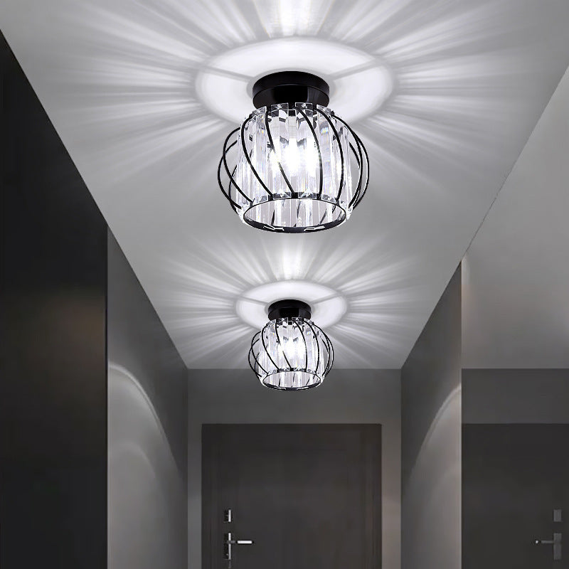 Contemporary Scandinavian Pumpkin Curved Arc Semi-Flush Mount Ceiling Light - Iron & Crystal Disc Base, 1-Light Design for Living Room