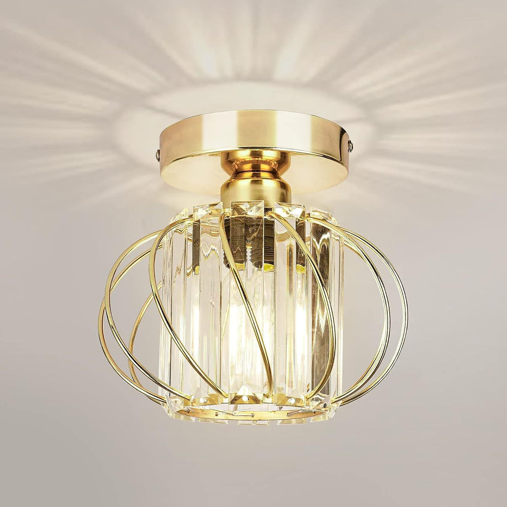 Contemporary Scandinavian Pumpkin Curved Arc Semi-Flush Mount Ceiling Light - Iron & Crystal Disc Base, 1-Light Design for Living Room