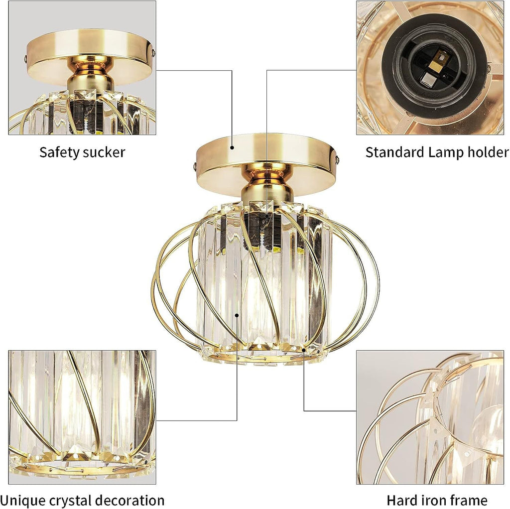 Contemporary Scandinavian Pumpkin Curved Arc Semi-Flush Mount Ceiling Light - Iron & Crystal Disc Base, 1-Light Design for Living Room