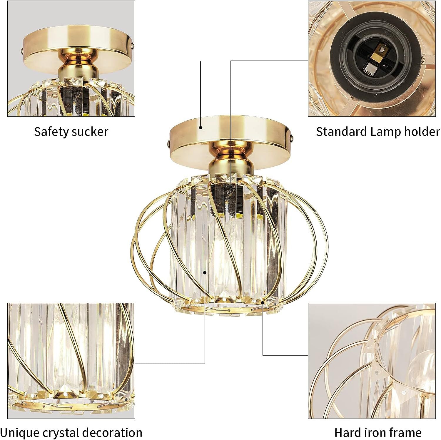 Contemporary Scandinavian Pumpkin Curved Arc Semi-Flush Mount Ceiling Light - Iron & Crystal Disc Base, 1-Light Design for Living Room
