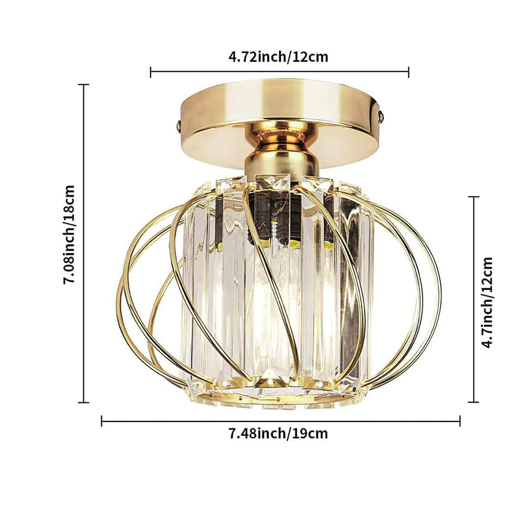 Contemporary Scandinavian Pumpkin Curved Arc Semi-Flush Mount Ceiling Light - Iron & Crystal Disc Base, 1-Light Design for Living Room