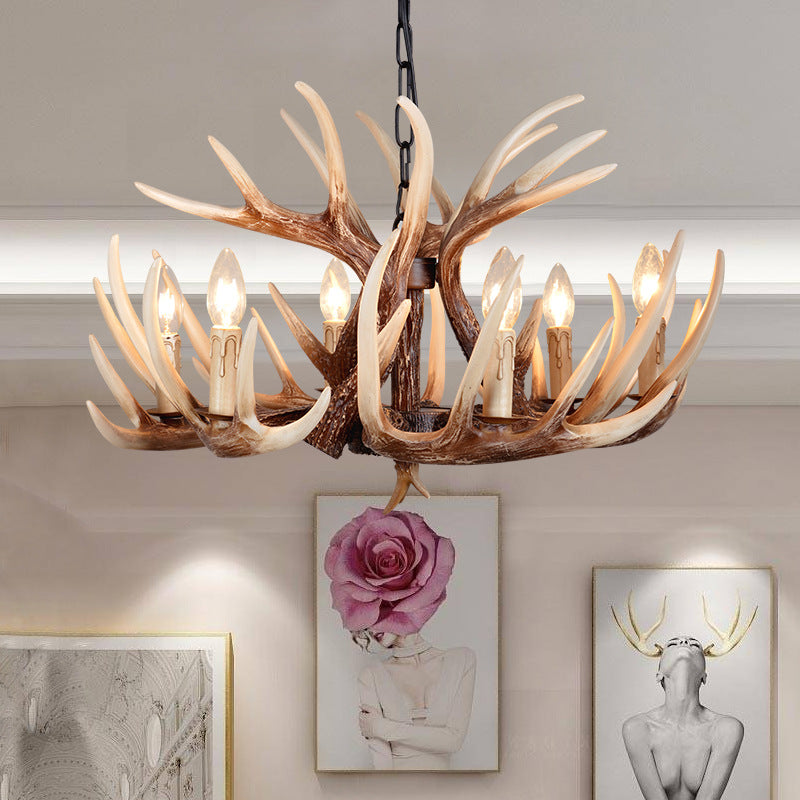 Vintage Antler Branch Sconce Chandelier - 4/6 Light Resin PVC Fixture for Living Room