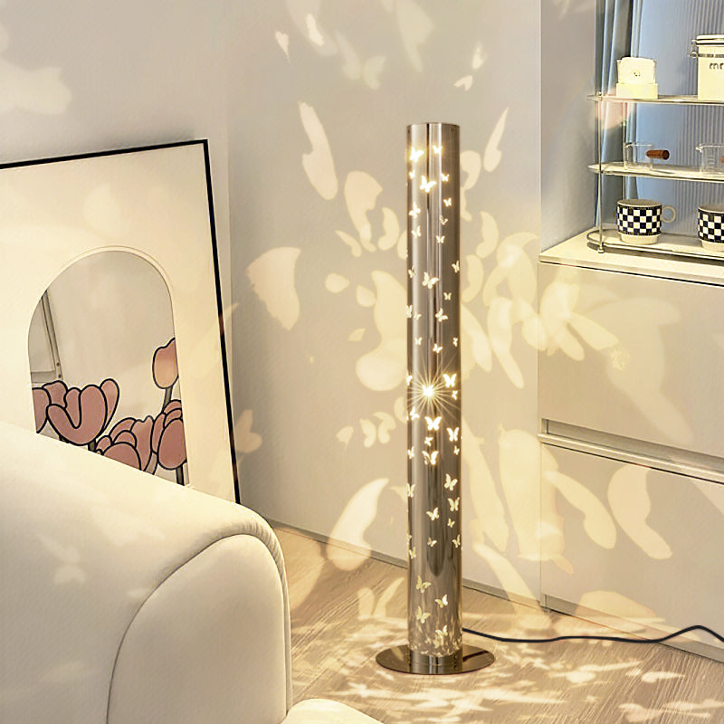 Contemporary Scandinavian Cylinder Disc Base Butterfly Textured Stainless Steel LED Floor Lamp for Living Room 

Elevate your living space with this stylish standing floor lamp, featuring a sleek cylinder design and butterfly texture. Crafted from durable