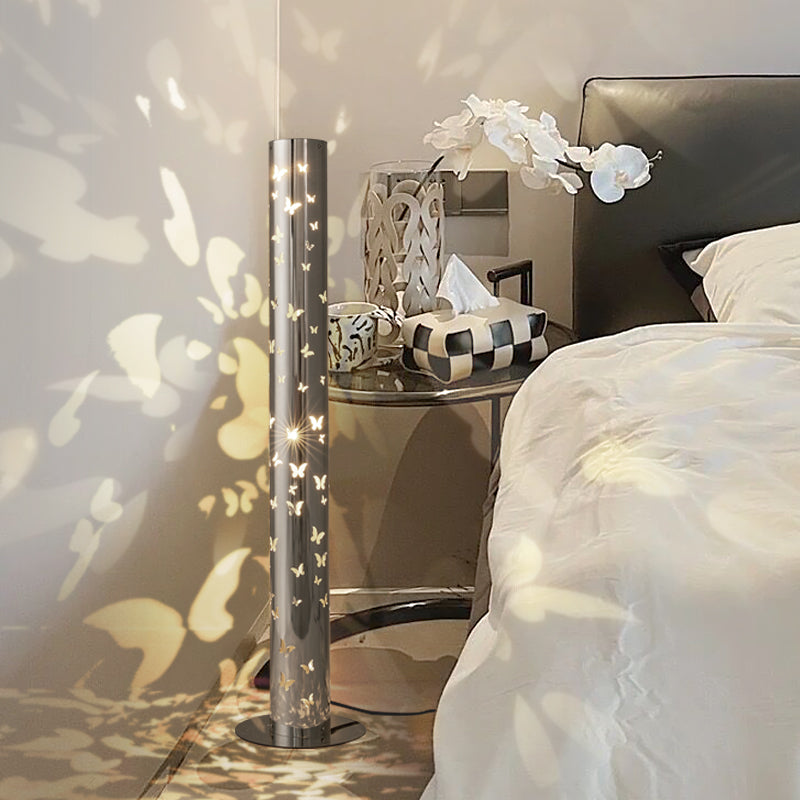 Contemporary Scandinavian Cylinder Disc Base Butterfly Textured Stainless Steel LED Floor Lamp for Living Room 

Elevate your living space with this stylish standing floor lamp, featuring a sleek cylinder design and butterfly texture. Crafted from durable