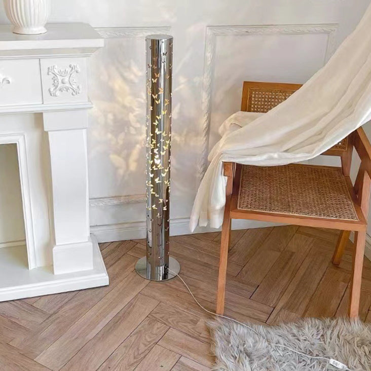 Contemporary Scandinavian Cylinder Disc Base Butterfly Textured Stainless Steel LED Floor Lamp for Living Room 

Elevate your living space with this stylish standing floor lamp, featuring a sleek cylinder design and butterfly texture. Crafted from durable