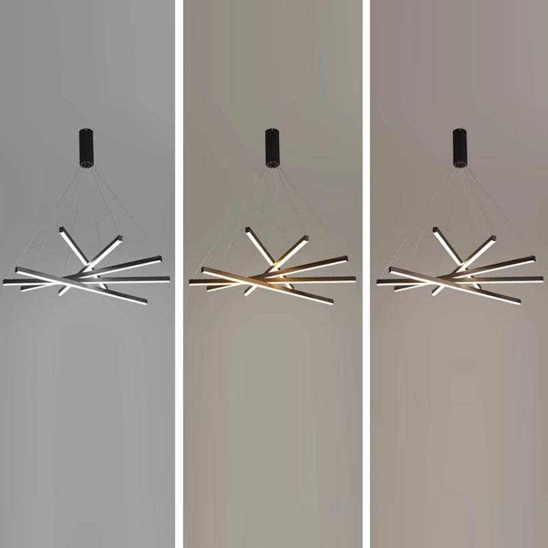 Contemporary Scandinavian LED Chandelier for Living Room - Rectangular Aluminum Acrylic Design