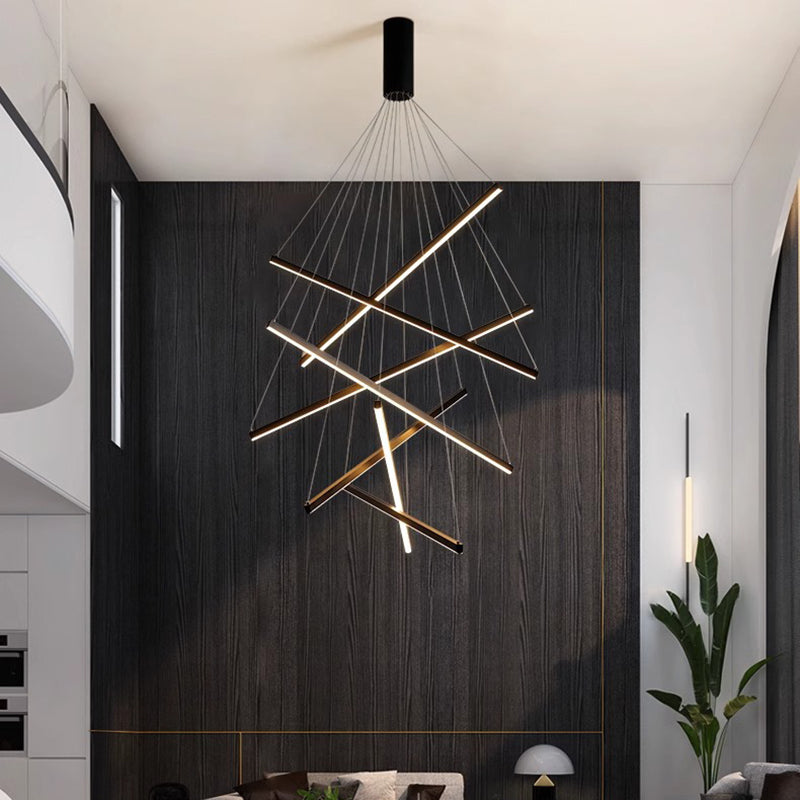 Contemporary Scandinavian LED Chandelier for Living Room - Rectangular Aluminum Acrylic Design