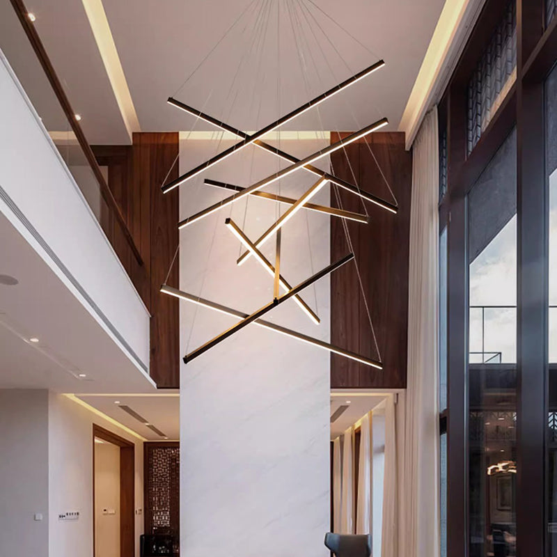 Contemporary Scandinavian LED Chandelier for Living Room - Rectangular Aluminum Acrylic Design