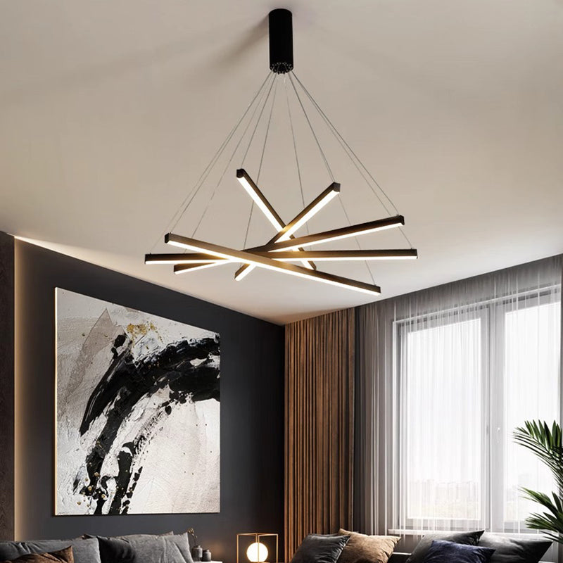 Contemporary Scandinavian LED Chandelier for Living Room - Rectangular Aluminum Acrylic Design