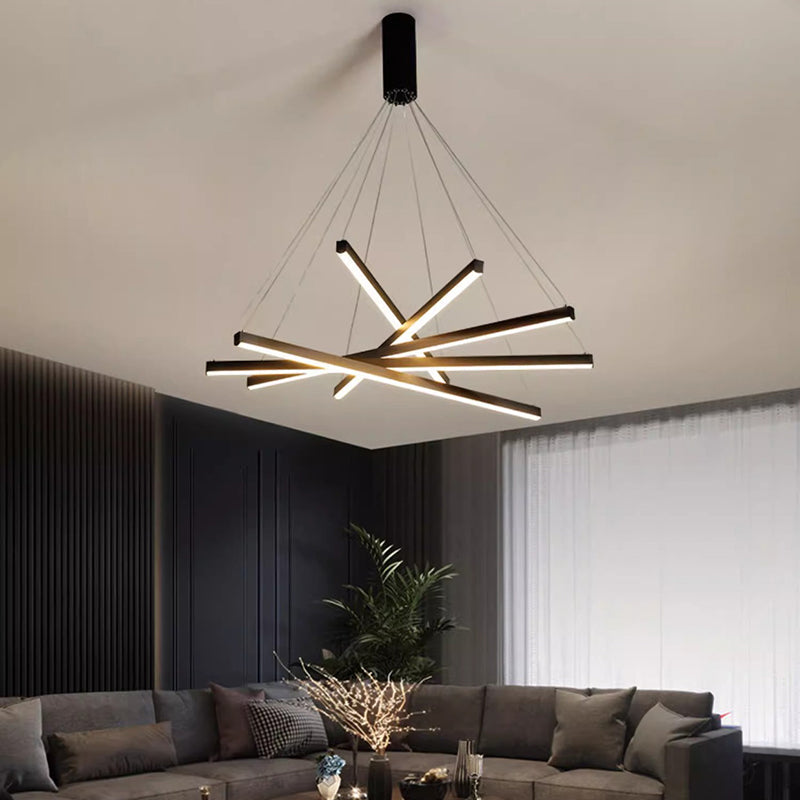 Contemporary Scandinavian LED Chandelier for Living Room - Rectangular Aluminum Acrylic Design