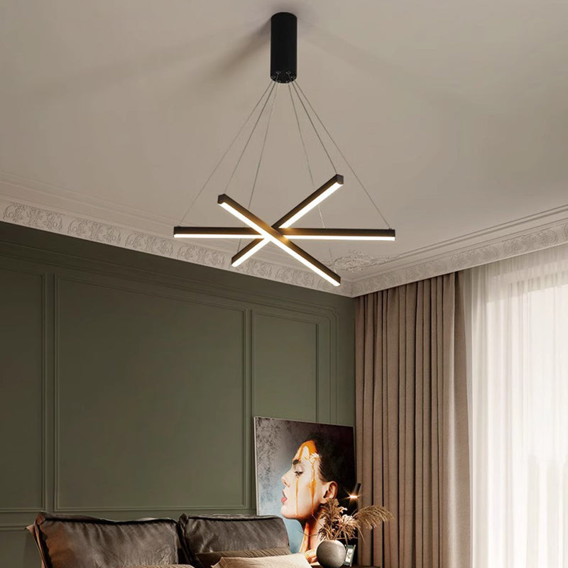 Contemporary Scandinavian LED Chandelier for Living Room - Rectangular Aluminum Acrylic Design