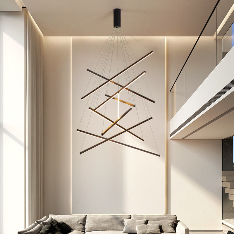 Contemporary Scandinavian LED Chandelier for Living Room - Rectangular Aluminum Acrylic Design