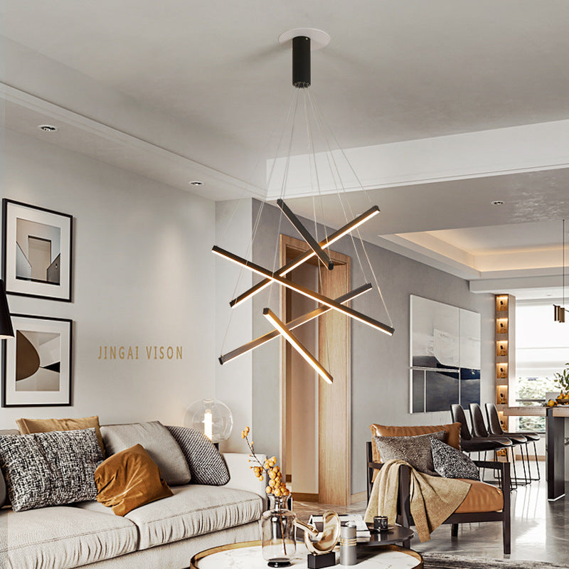 Contemporary Scandinavian LED Chandelier for Living Room - Rectangular Aluminum Acrylic Design