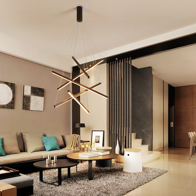 Contemporary Scandinavian LED Chandelier for Living Room - Rectangular Aluminum Acrylic Design