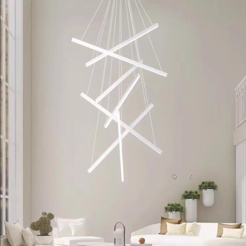 Contemporary Scandinavian LED Chandelier for Living Room - Rectangular Aluminum Acrylic Design