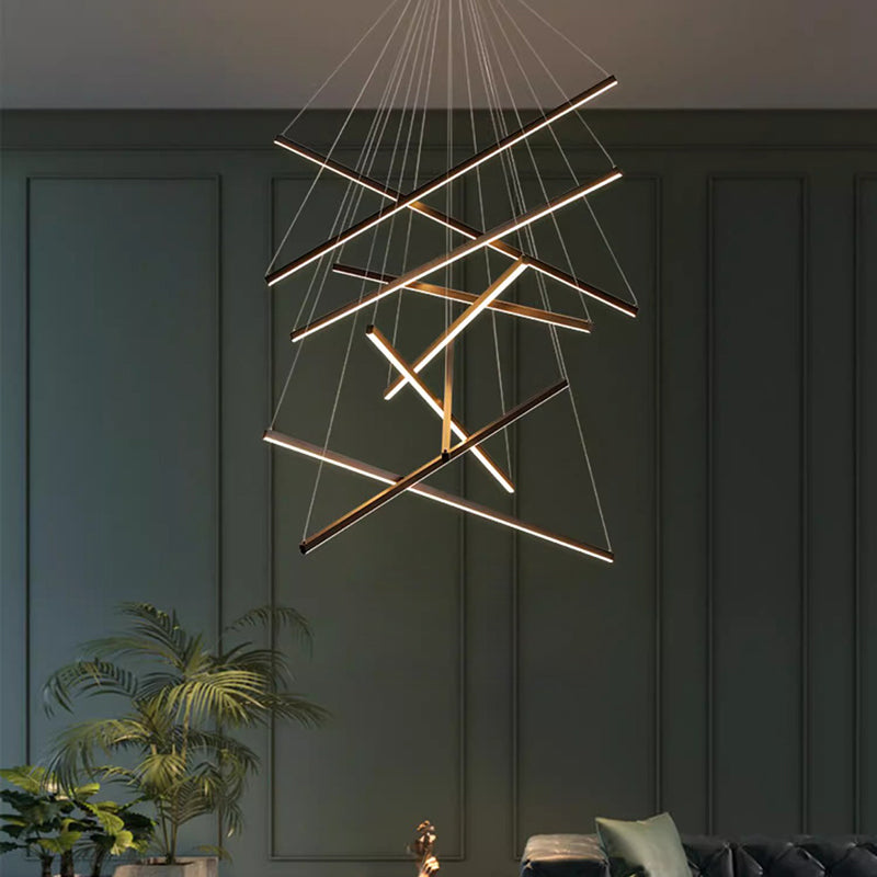 Contemporary Scandinavian LED Chandelier for Living Room - Rectangular Aluminum Acrylic Design