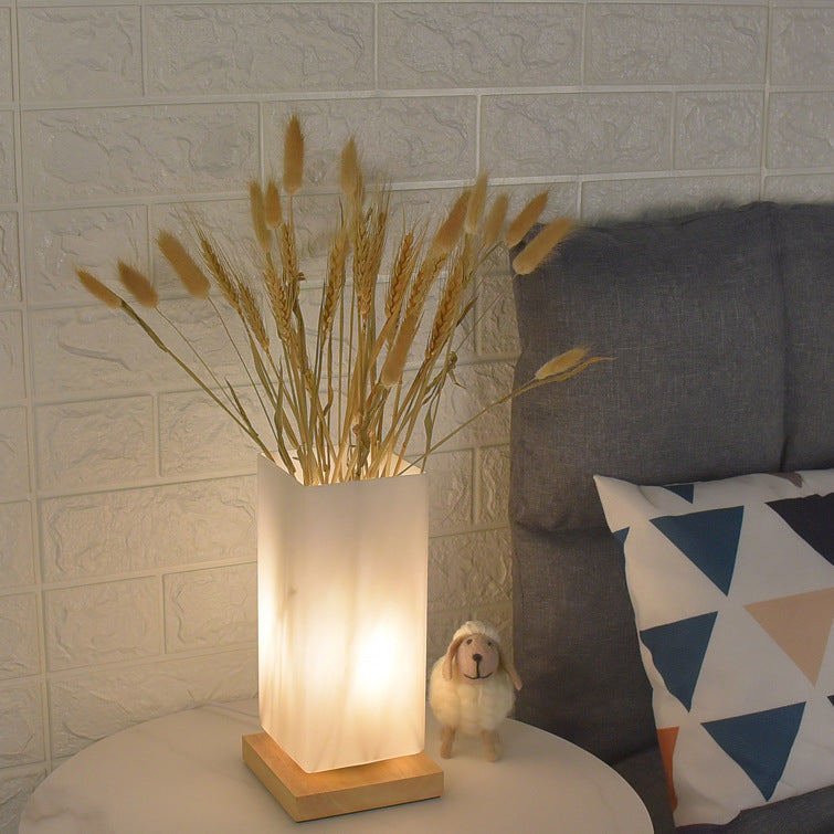 Contemporary Scandinavian Wooden Glass LED Table Lamp for Bedroom