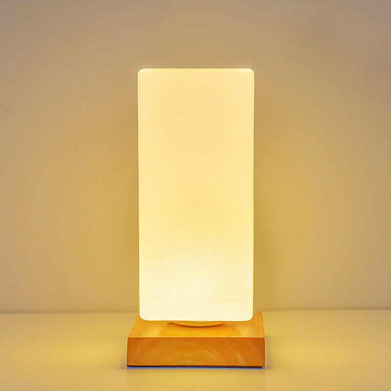 Contemporary Scandinavian Wooden Glass LED Table Lamp for Bedroom