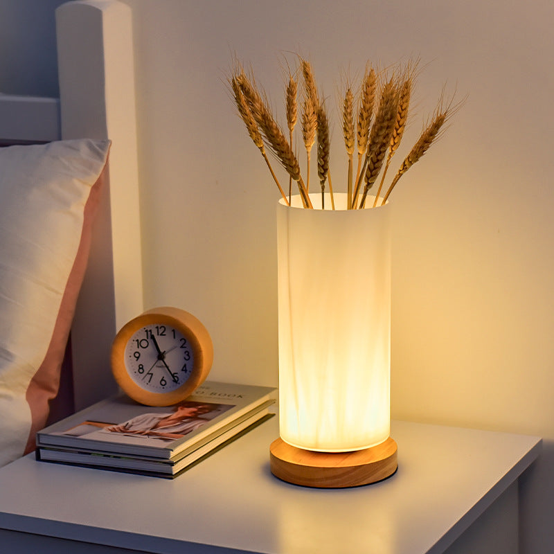 Contemporary Scandinavian Wooden Glass LED Table Lamp for Bedroom