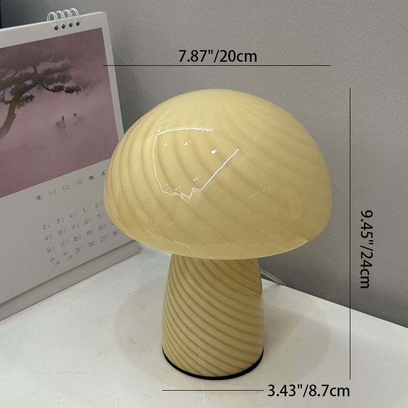 Contemporary Scandinavian Cylinder Mushroom Spiral Textured Glass Table Lamp for Bedroom