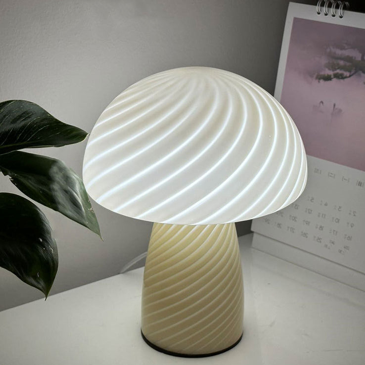 Contemporary Scandinavian Cylinder Mushroom Spiral Textured Glass Table Lamp for Bedroom