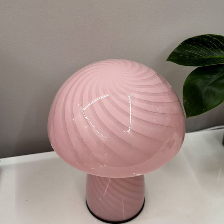 Contemporary Scandinavian Cylinder Mushroom Spiral Textured Glass Table Lamp for Bedroom