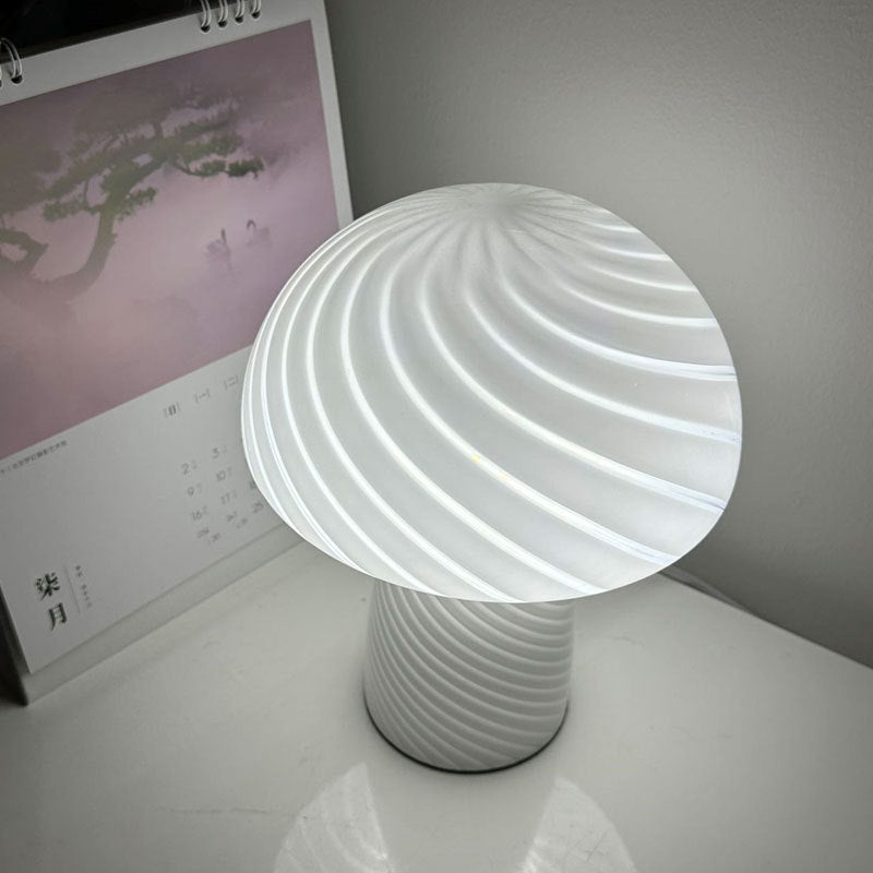 Contemporary Scandinavian Cylinder Mushroom Spiral Textured Glass Table Lamp for Bedroom