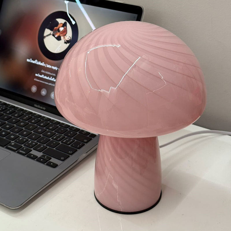 Contemporary Scandinavian Cylinder Mushroom Spiral Textured Glass Table Lamp for Bedroom