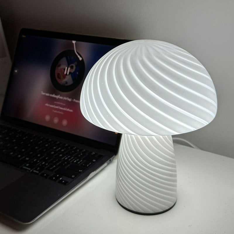 Contemporary Scandinavian Cylinder Mushroom Spiral Textured Glass Table Lamp for Bedroom