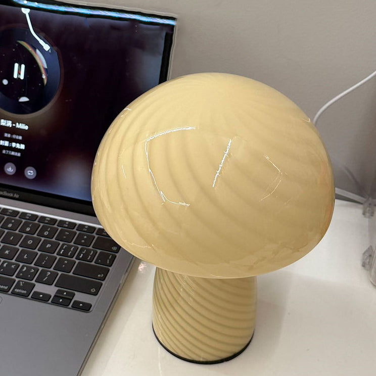 Contemporary Scandinavian Cylinder Mushroom Spiral Textured Glass Table Lamp for Bedroom