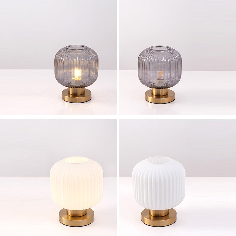 Contemporary Scandinavian Striped Iron Glass Table Lamp for Bedroom - 1-Light Design
